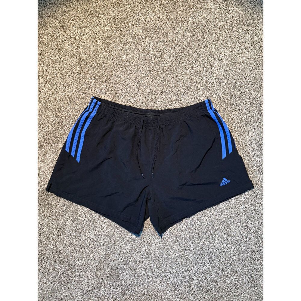 Adidas Women's Athletic Shorts Size Large Black Blue Stripes